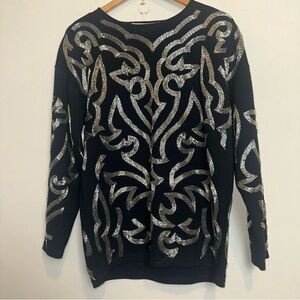 Vintage Adrienne Vittadini Small Heavy Metal Beaded 100% Wool Sweater Goth